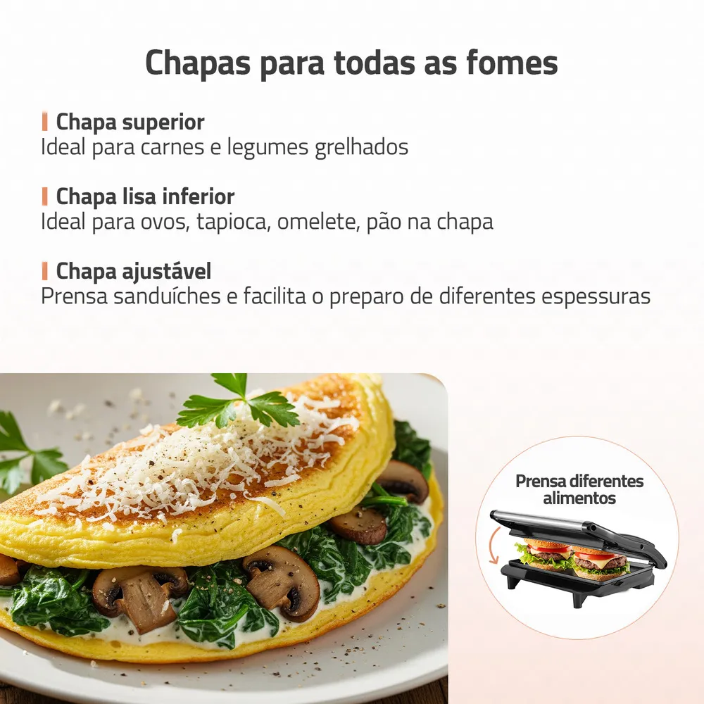 Sanduicheira Grill Mondial 3X1 Pg-01 127V 5 Sanduicheira Grill Mondial 3X1 Pg-01 127V - Imagem 5